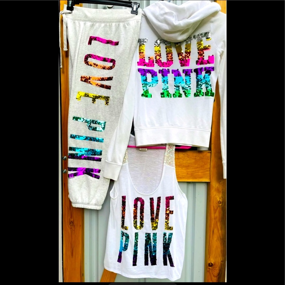 Pink Vs Bling Rainbow 3 Pc Outfit/Set With Flip Sequins Extremely Rare Set